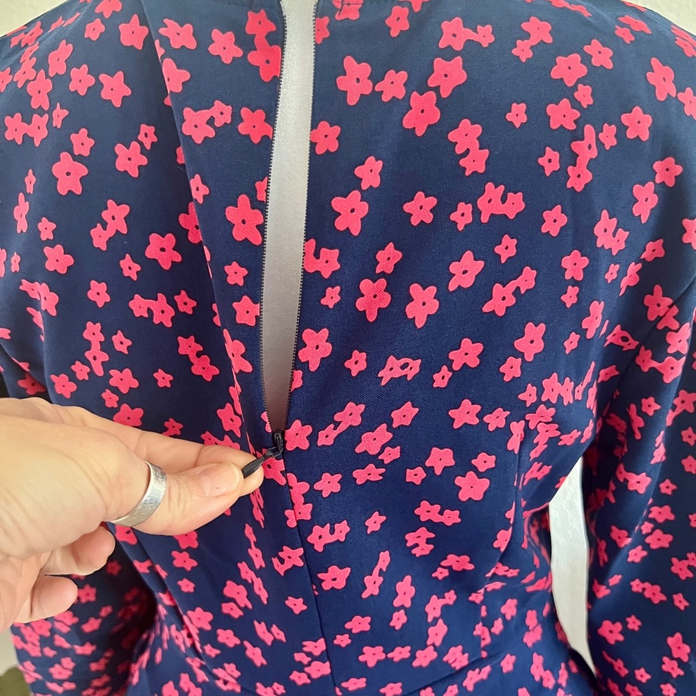 Vintage Style Navy & Pink Floral Fit & Flare Midi Dress - Small/ - Picture 3 of 4
